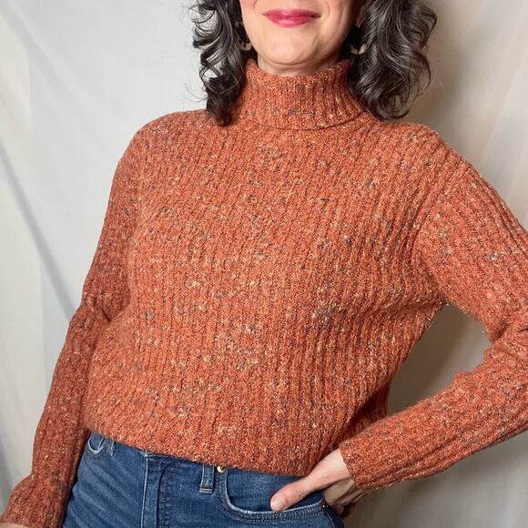 Vintage Sweaters - Vintage 90s Y2K ribbed orange turtleneck sweater boucle Spiegel marled oversized